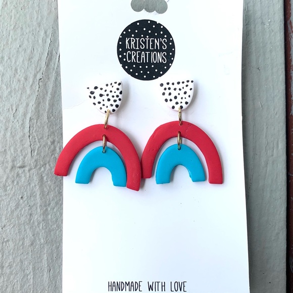 Red & Blue Rainbow polymer clay earrings - Picture 2 of 2